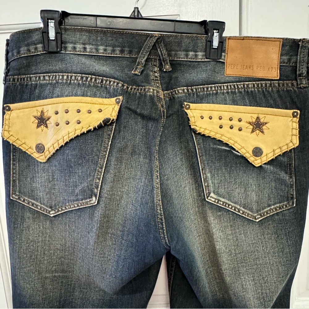 Rare Vintage Pepe Jeans London – Size 42x34 – Leather-Look Pocket Western Denim - Picture 4 of 9